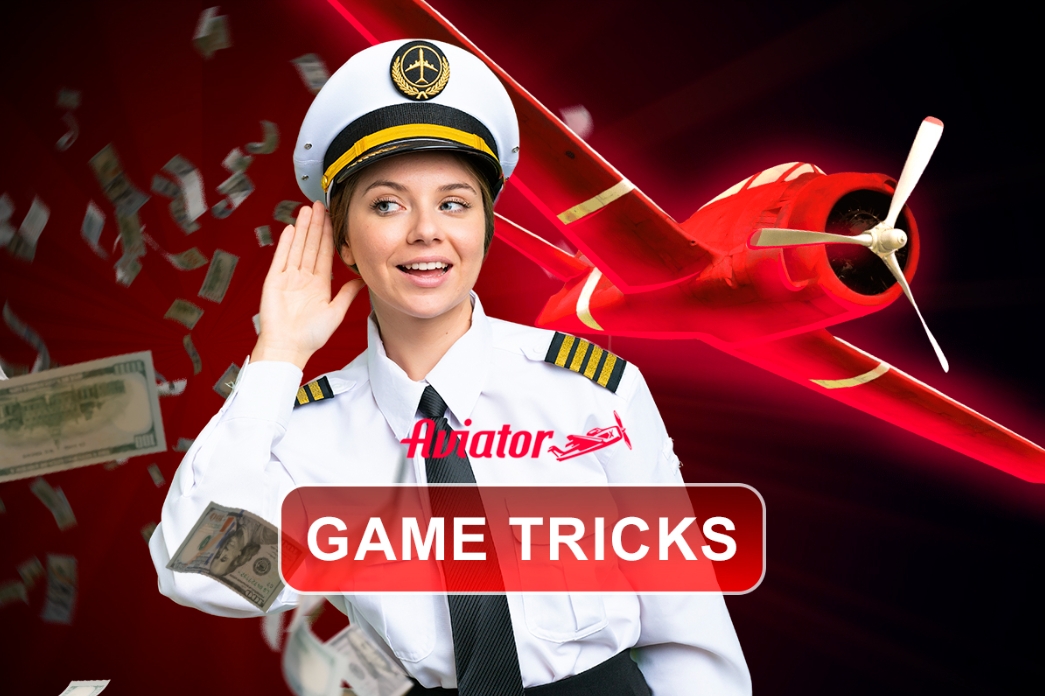 A woman in a uniform holds cash in one hand and a model airplane in the other, smiling confidently.